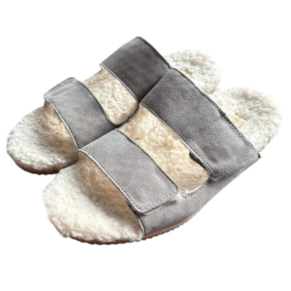 Revitalign Amelia Leather Faux Sherling Lined Slippers Sandals Size 9‎ Gray